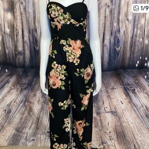 Band Of Gypsies Black Floral Jumpsuit NWT